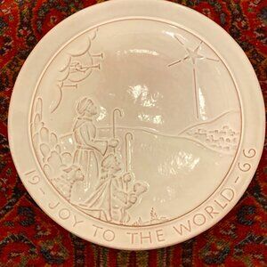 TWO Vintage Frankoma Christmas Wall Art Plates Joy to the World &The Holy Family
